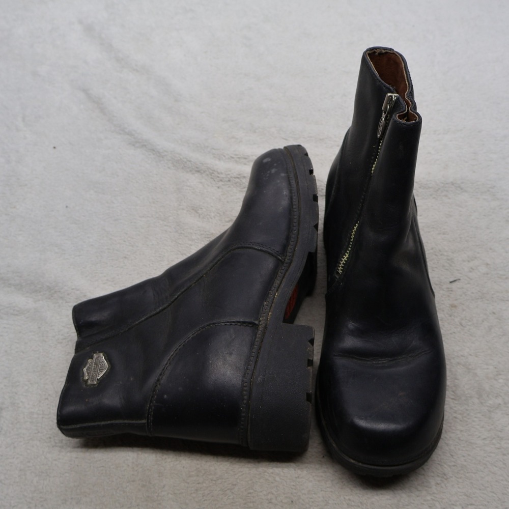 Harley Davidson Womens 10 Combat Boots Black Leather Side Zip Chunky Moto 84222